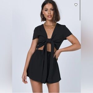 Princess Polly Ragnar Tie Front Romper Black Size 4 Grunge Festival Boho